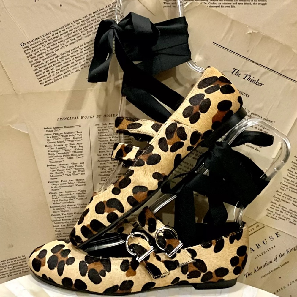 Anthropologie Alohas Thekla Mary Jane Ballet Flat Leopard Hair Print Lace Up - Picture 3 of 10